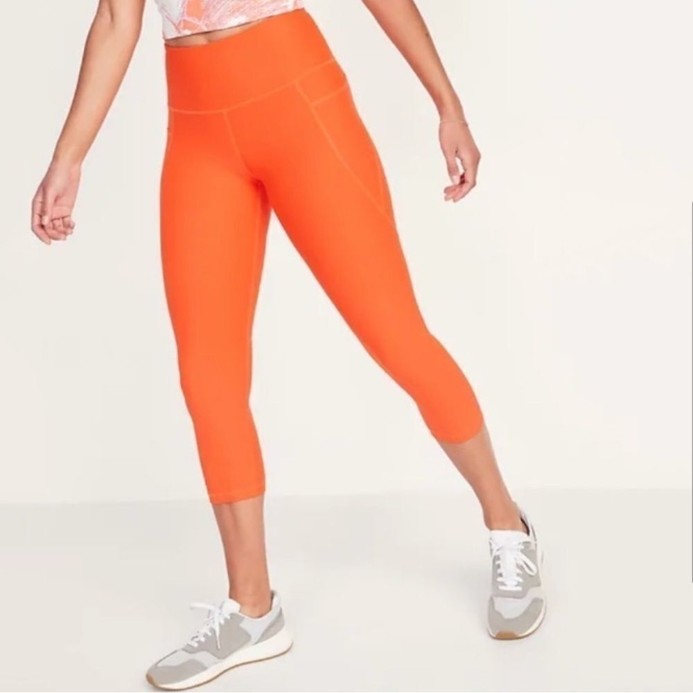 Old Navy Active Powersoft Pocket Crop Legging Neon Orange Womens Plus 3x New